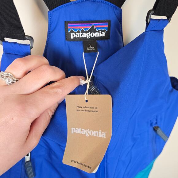 Patagonia Kids Powder Town Bibs Size L/12 Passage Blue Snowpants Ski Snowboard - Picture 3 of 5